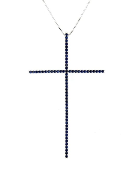 Platinum plated Blue Zircon Brass Cubic Zirconia Religious Minimalist Regligious Necklace