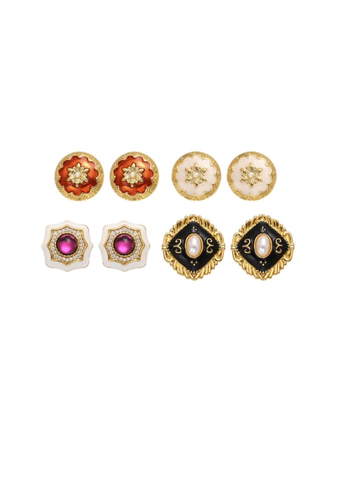 Five Color Brass Enamel Geometric Bohemia Stud Earring 0