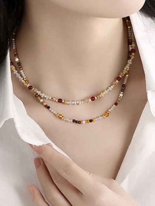 Five Color Brass Natural Stone Geometric Vintage Beaded Necklace 1