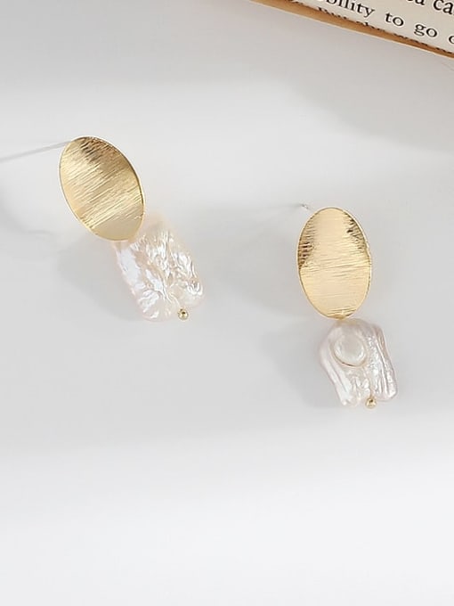 14K gold Copper Freshwater Pearl Geometric Ethnic Drop Trend Korean Fashion Earring