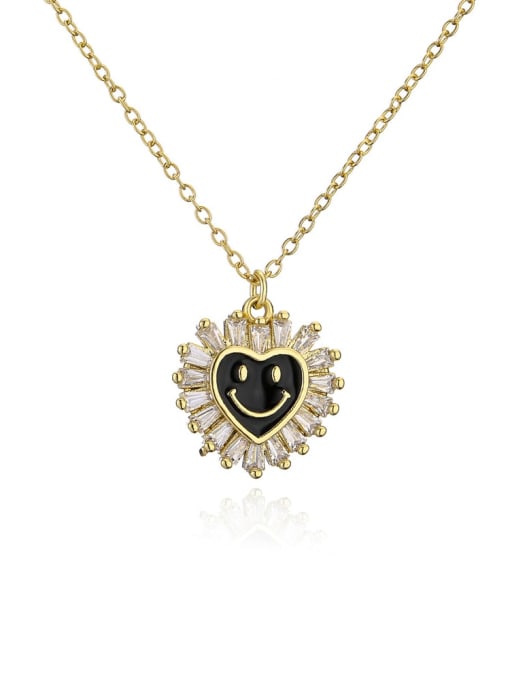 21648 Brass Cubic Zirconia  Heart smiley Minimalist Necklace