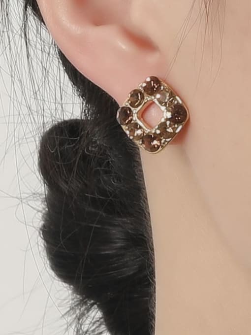 HYACINTH Brass Rhinestone Geometric Vintage Stud Earring 1