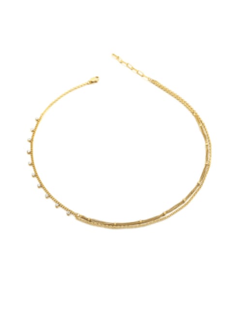 golden Brass Cubic Zirconia Geometric Vintage Multi Strand Necklace