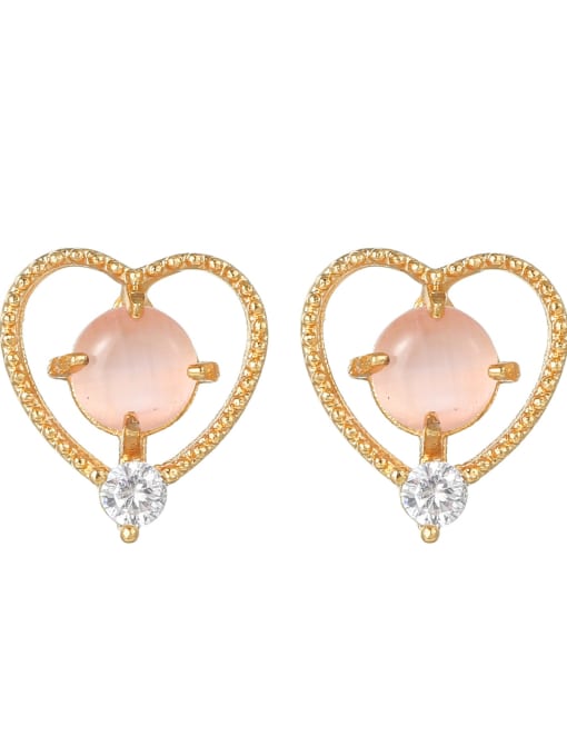 726 Brass Cubic Zirconia Heart Cute Stud Earring
