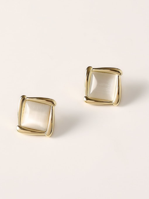 HYACINTH Brass Cats Eye Geometric Minimalist Stud Trend Korean Fashion Earring 2