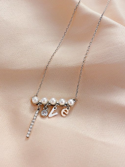 Papara Zinc Alloy Imitation Pearl White LOVE Trend Initials Necklace 0