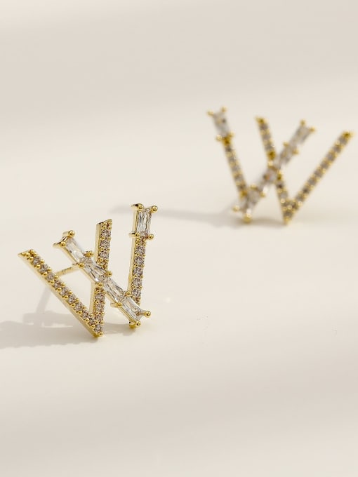 14k Gold Brass Cubic Zirconia Letter W Vintage Stud Trend Korean Fashion Earring