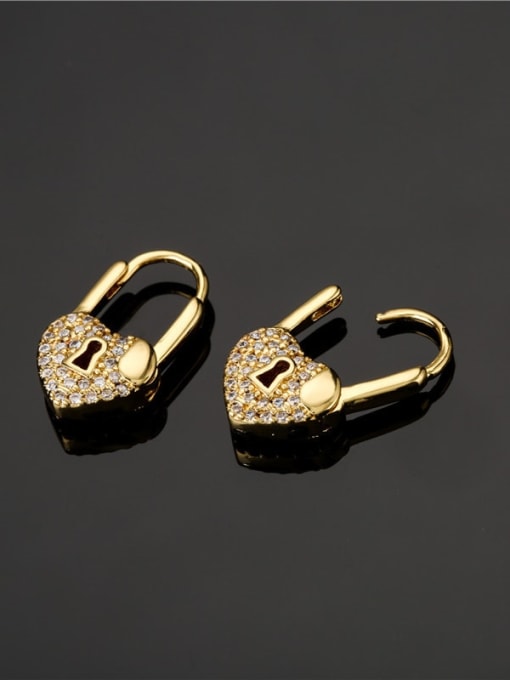 AOG Brass Rhinestone Heart Vintage Huggie Earring 2