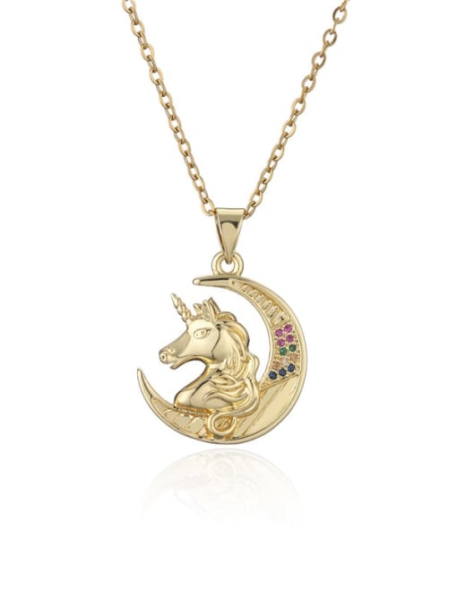 AOG Brass Rhinestone Deer Vintage Unicorn pendant Necklace