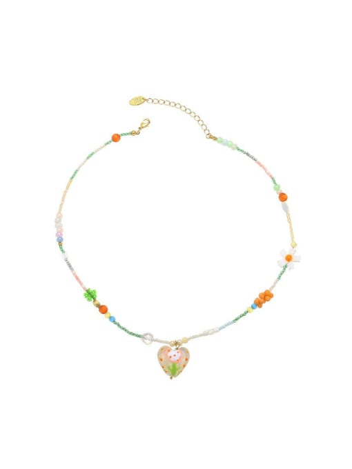 Five Color Brass Glass beads Heart Bohemia Necklace