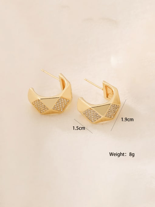 45736 Brass Cubic Zirconia Geometric Minimalist Stud Earring