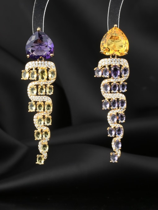 OUOU Brass Cubic Zirconia Water Drop Luxury Long Cluster Earring 1