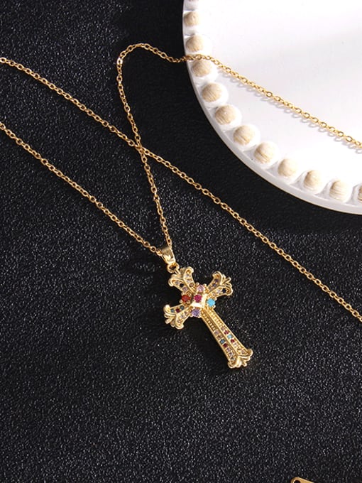 Cross 1 a294 Copper Cubic Zirconia Cross Vintage Regligious Necklace