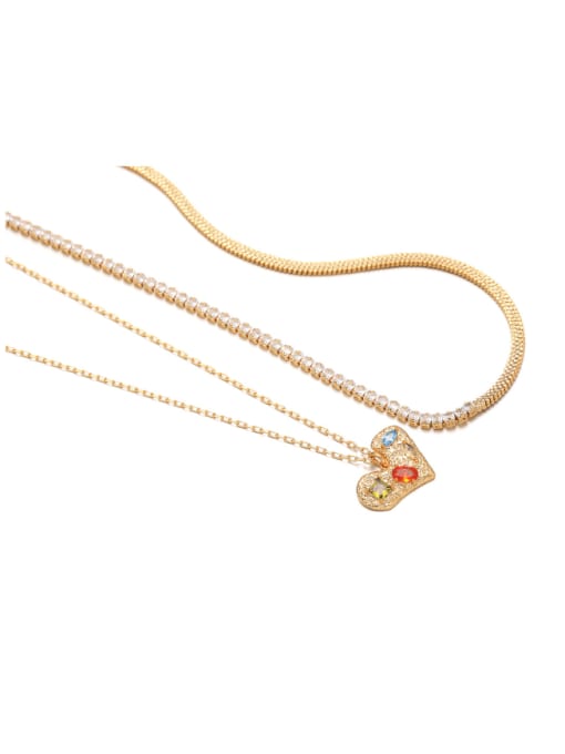 Five Color Brass Cubic Zirconia Heart Dainty Necklace 0