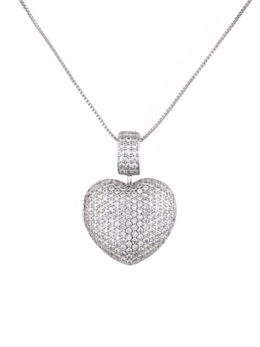 White zirconium plating Brass Rhinestone Heart Dainty   Pendant Necklace