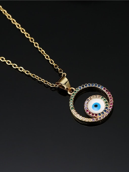 AOG Brass Cubic Zirconia Enamel Evil Eye Vintage Round Pendant Necklace 1