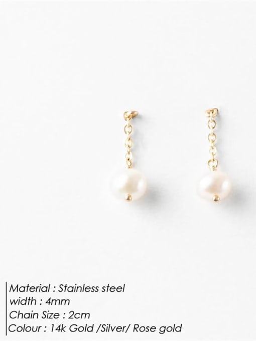 YOUH Stainless steel Imitation Pearl Tassel Minimalist Drop Earring 2