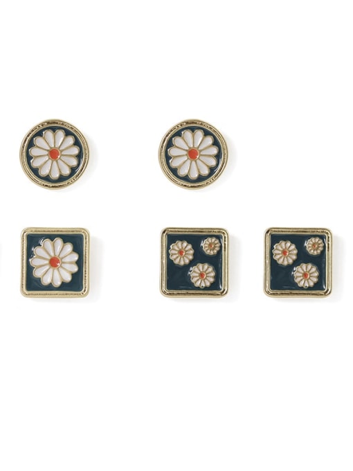 Five Color Alloy Enamel Flower Vintage Stud Earring 0