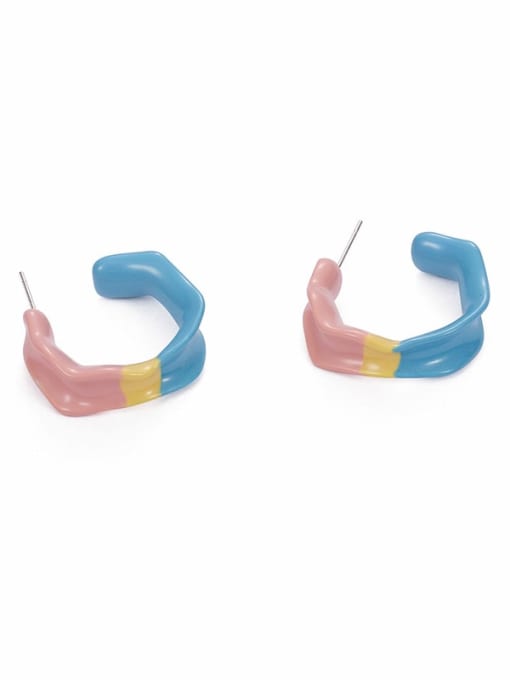 C-shaped Earrings Brass Multi Color Enamel Geometric Hip Hop Stud Earring