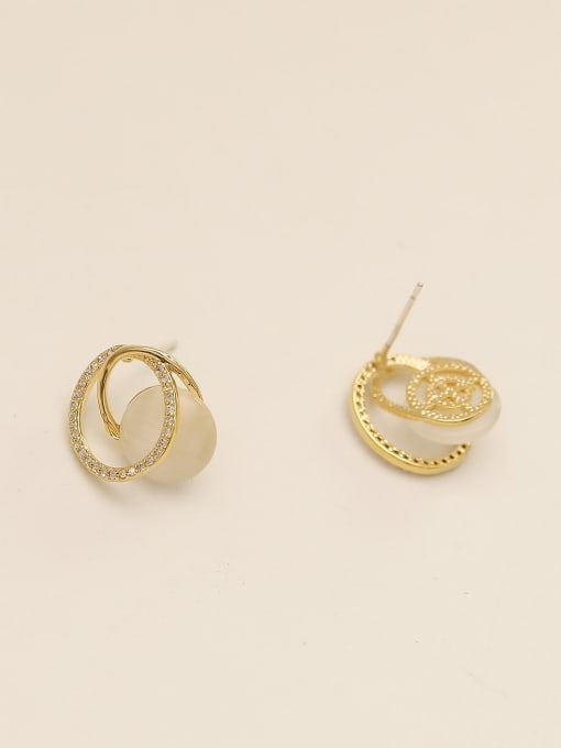 HYACINTH Brass Cats Eye Geometric Minimalist Stud Trend Korean Fashion Earring 4