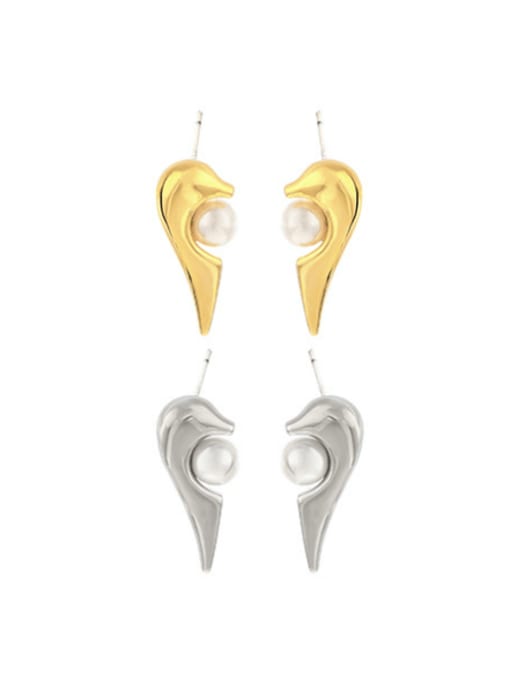 ACCA Brass Imitation Pearl Heart Vintage Stud Earring 0