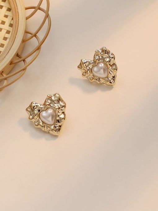 HYACINTH Copper Imitation Pearl Heart Vintage Stud Trend Korean Fashion Earring 2