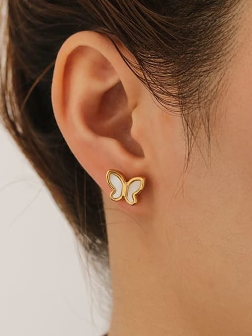Five Color Titanium Steel Shell Butterfly Minimalist Stud Earring 1