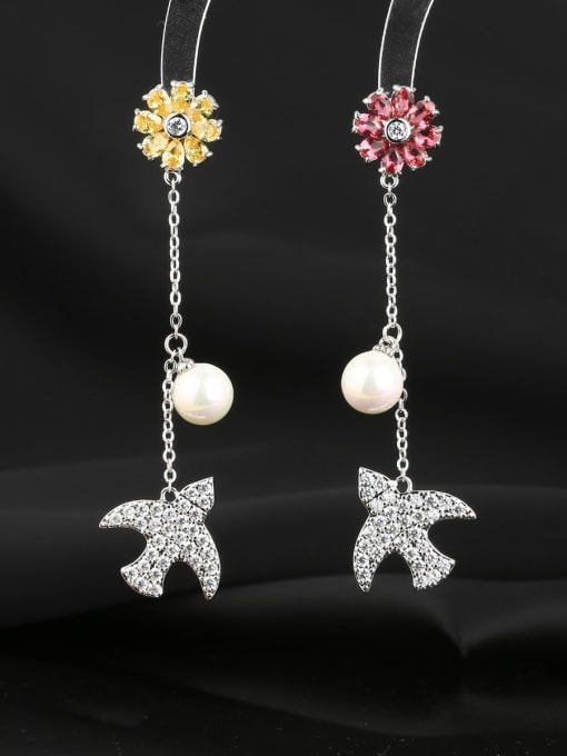 platinum Brass Cubic Zirconia Bird Flower Luxury Cluster Earring