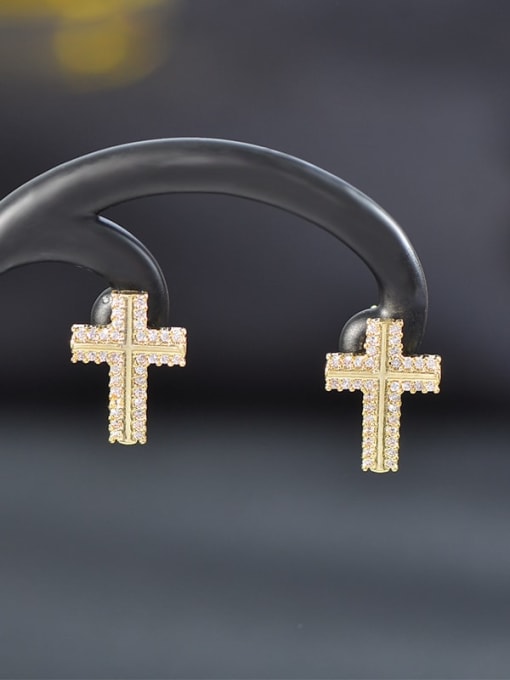 YOUH Brass Cubic Zirconia Cross Minimalist Stud Earring Set 3