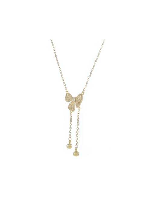 YOUH Brass Cubic Zirconia Bowknot Dainty Necklace 0