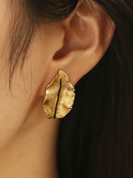 Five Color Brass Tree  Leaf Vintage Stud Earring 1