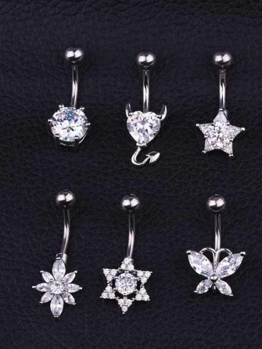 HISON Stainless steel Cubic Zirconia Flower Hip Hop Belly Rings & Belly Bars 0