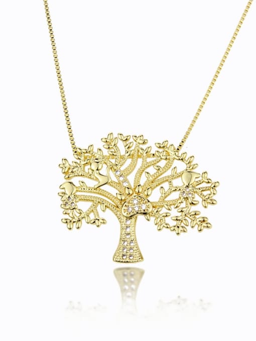gold-plated Brass Cubic Zirconia Tree Vintage Necklace