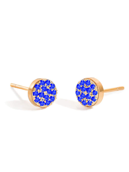 Rose Gold+ Light Blue Stainless steel Rhinestone Round Minimalist Stud Earring