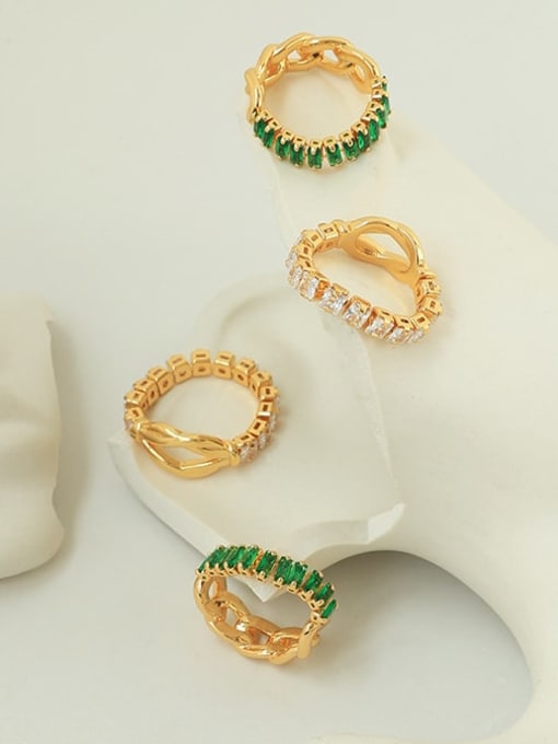 Five Color Brass Cubic Zirconia Geometric Minimalist Band Ring 0