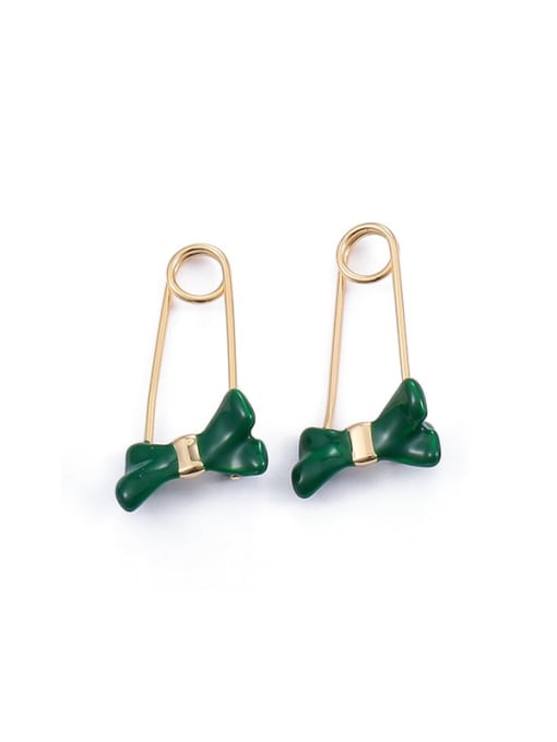 Green bow Brass Enamel Bowknot Minimalist Single Earring(only one)