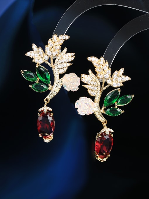 Colorful Brass Cubic Zirconia Flower Statement Cluster Earring