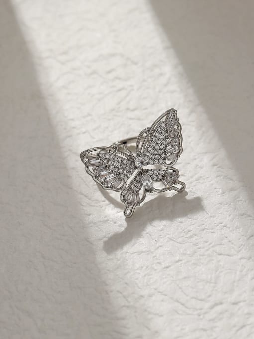 HYACINTH Brass Cubic Zirconia Butterfly Vintage Band Fashion Ring 2