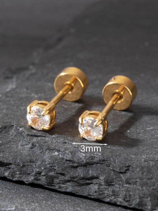 3mm gold (one pair) Stainless steel Cubic Zirconia Geometric Minimalist Stud Earring