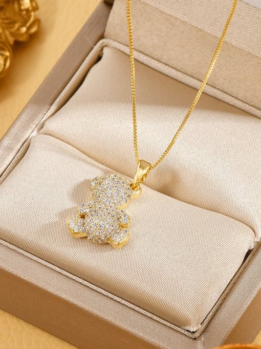 Gold XL62468 Brass Cubic Zirconia Bear Dainty Necklace