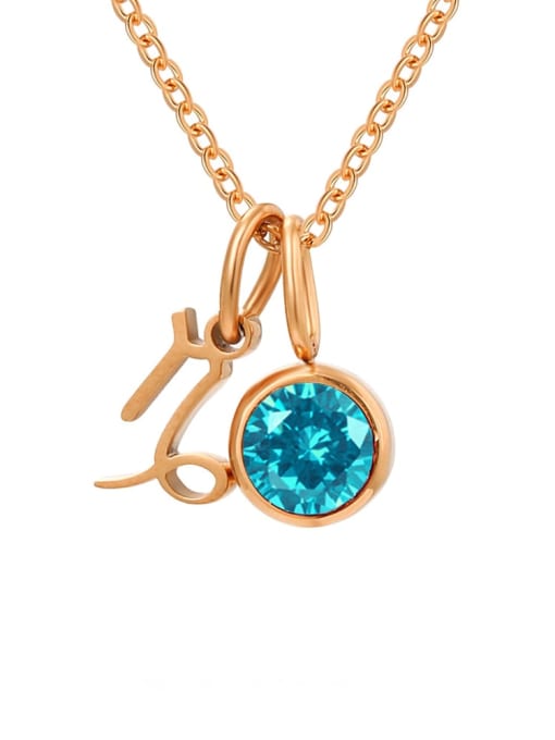 December Lake Blue Capricorn Rose Gold Stainless steel Birthstone Constellation Cute Necklace