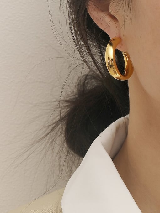 HYACINTH Brass Smooth Geometric Minimalist Hoop Trend Korean Fashion Earring 1