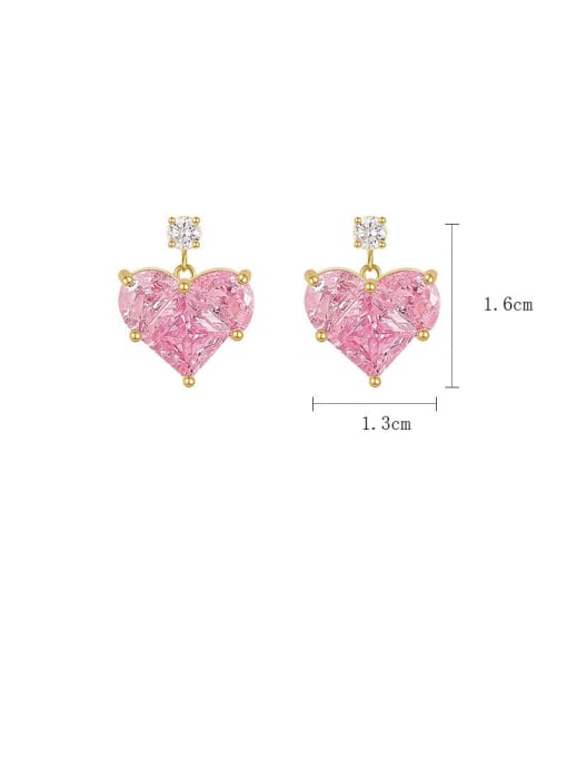 Gold ED65480 Brass Cubic Zirconia Pink Heart Dainty Stud Earring