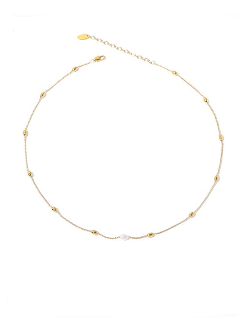Inter pearl chain Brass Shell Geometric Minimalist Necklace