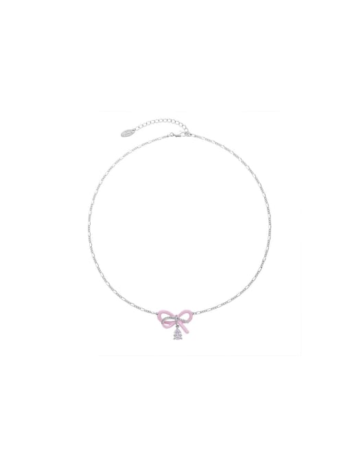 TINGS Brass Cubic Zirconia Bowknot Dropping Oil Dainty Necklace