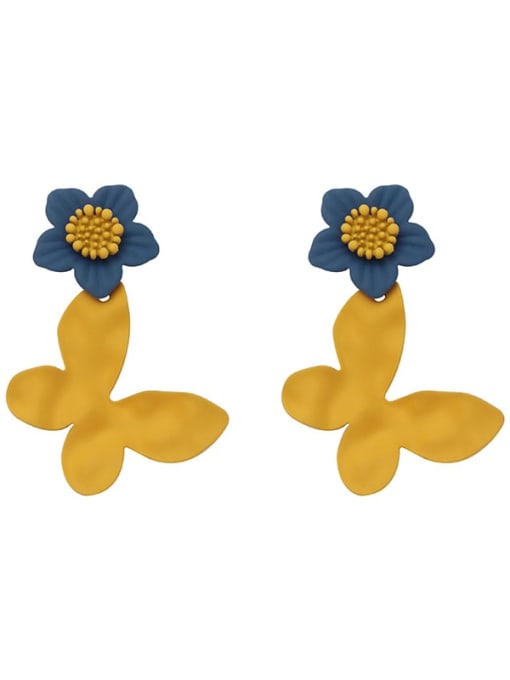 The lake is blue and yellow Brass Enamel Flower Vintage Drop Trend Korean Fashion Earring
