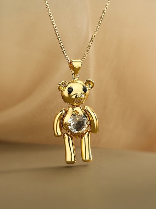23318 Brass Cubic Zirconia Bear Dainty Necklace