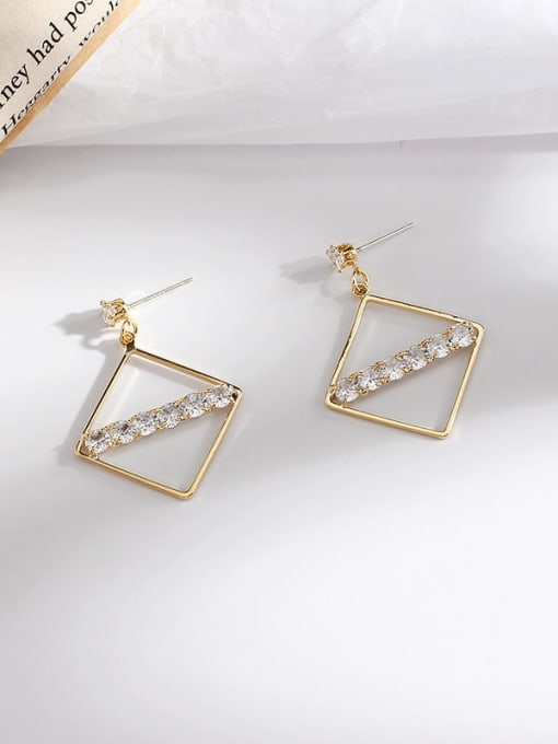 gold Copper Cubic Zirconia Square Minimalist Stud Trend Korean Fashion Earring