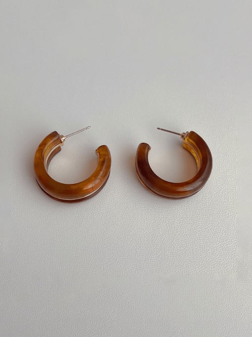 N323 Amber Brass Acrylic Geometric Minimalist Stud Earring
