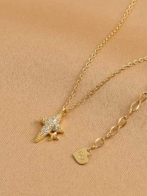 Gold XL62456 Brass Cubic Zirconia Star Dainty Necklace